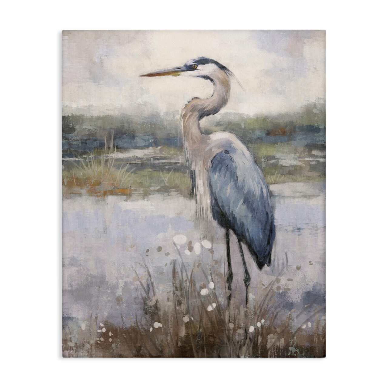 Stupell Industries Coastal Heron on Riverbank Canvas Wall Art Design by Nina Blue
